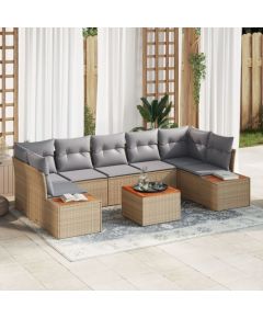 vidaXL Zestaw 8 Elementów Sofowy do Ogrodu z Poduszkami Beżowy Polirattan Akacja Dārza mēbeļu komplekti
