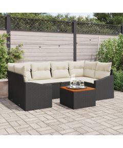 vidaXL 7-częściowy zestaw kanap ogrodowych czarny polirattan akacja Dārza mēbeļu komplekti