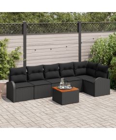 vidaXL Zestaw sofy ogrodowej  z poduszkami czarny poli rattan akacjowy Dārza mēbeļu komplekti