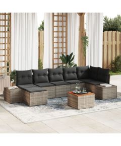 vidaXL Zestaw 8 Części Kanap Ogrodowych z Poduszkami Szary Polirattan Akacja Dārza mēbeļu komplekti