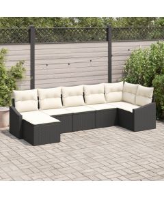 vidaXL Zestaw 7-elementowy sofy ogrodowej z poduszkami czarny polirattan Dārza mēbeļu komplekti