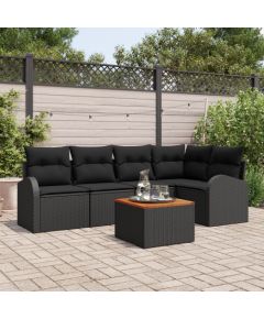 vidaXL Zestaw 6-częściowy kanapy ogrodowej z poduszkami Czarny Polirattan Akacja Dārza mēbeļu komplekti