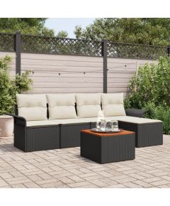 vidaXL Zestaw sof ogrodowych  6-częściowy Czarny i kremowy Polirattan Dārza mēbeļu komplekti