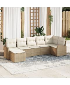 vidaXL Zestaw 7 częściowy Sof Ogrodowych z Poduszkami Beżowy Rattan PE Dārza mēbeļu komplekti