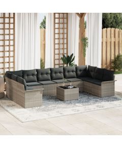 vidaXL 11-częściowy zestaw sof ogrodowych z poduszkami jasnoszary polirattan Dārza mēbeļu komplekti