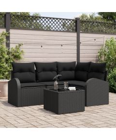 vidaXL Zestaw 5 częściowy sof ogrodowych z poduszkami czarnymi polirattanu Dārza mēbeļu komplekti