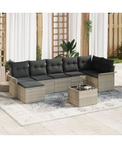 vidaXL Zestaw Sofa Ogrodowa 8 Elementów z Poduszkami Jasnoszary Polirattan Dārza mēbeļu komplekti