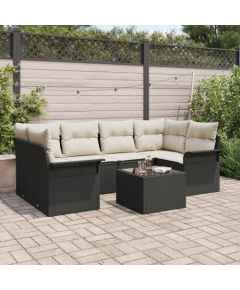 vidaXL Zestaw Sofy Ogrodowej  7-częściowy z Poduszkami Czarny Polirattan Dārza mēbeļu komplekti