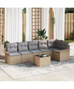 vidaXL Zestaw 7-częściowy sofy ogrodowej z poduszkami czarny polirattan Dārza mēbeļu komplekti