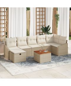 vidaXL Zestaw 8-osobowych sof ogrodowych z poduszkami Beżowy Rattan Poliester Dārza mēbeļu komplekti