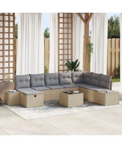 vidaXL Zestaw sof ogrodowych  9 częściowy z poduszkami Beżowy Polirattan Dārza mēbeļu komplekti