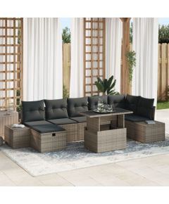 vidaXL Zestaw 8 częściowy sof ogrodowych z poduszkami Szary Polirattan Dārza mēbeļu komplekti