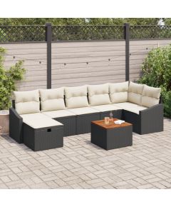 vidaXL Zestaw 8-częściowy sof ogrodowych z poduszkami Czarny Poli Rattan Dārza mēbeļu komplekti