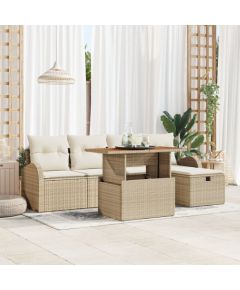 vidaXL Zestaw 6 elementów sofy ogrodowej z poduszkami Beżowy Rattan PE Dārza mēbeļu komplekti