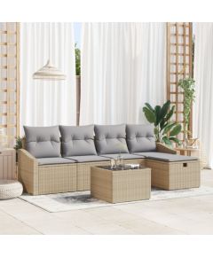 vidaXL Zestaw 6 częściowy sof ogrodowych z poduszkami Beżowy Polirattan Dārza mēbeļu komplekti