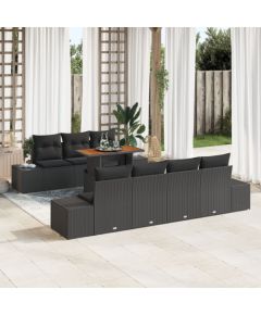 vidaXL Zestaw 8-częściowy sofy ogrodowej  z poduszkami Czarny polirattan Dārza mēbeļu komplekti
