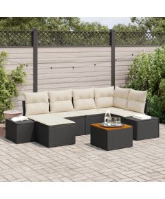 vidaXL 7-częściowy zestaw sofy ogrodowej z poduszkami czarne polirattanowe akacje Dārza mēbeļu komplekti