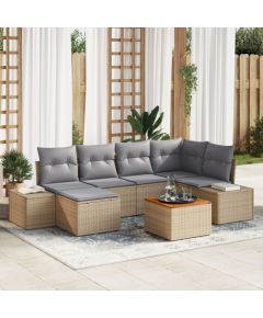 vidaXL 7-elementowy Zestaw Sof Ogrodowych z Poduszkami Beżowy Polirattanowy Dārza mēbeļu komplekti