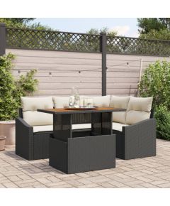 vidaXL Zestaw 5-częściowy sof ogrodowych z poduszkami Czarny Polirattan Dārza mēbeļu komplekti