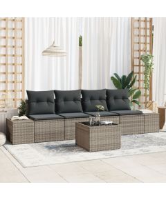 vidaXL Zestaw sof ogrodowych  5-częściowy z poduszkami Szary Polirattan Dārza mēbeļu komplekti