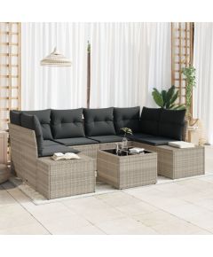 vidaXL 7-elementowy zestaw kanap ogrodowych z poduszkami jasnoszary rattan Dārza mēbeļu komplekti