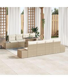 vidaXL Zestaw 9-częściowy sof ogrodowych z poduszkami Beżowy Rattan Polimerowy Dārza mēbeļu komplekti