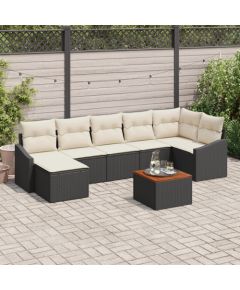 vidaXL Zestaw sofy ogrodowej  z poduszkami 8 elementów Czarny Polirattan Akacja Dārza mēbeļu komplekti