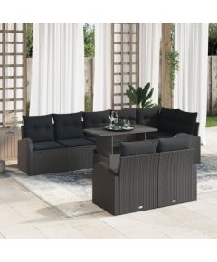 vidaXL 9-elementowy zestaw kanapowy ogrodowy z poduszkami Czarny poli rattan Dārza mēbeļu komplekti