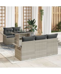 vidaXL Zestaw sofy ogrodowej 6 elementów z poduszkami jasno szarym polirattanem Dārza mēbeļu komplekti