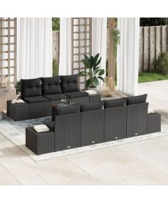 vidaXL 8-częściowy zestaw sof ogrodowych z poduszkami czarny poli rattan acacia Dārza mēbeļu komplekti