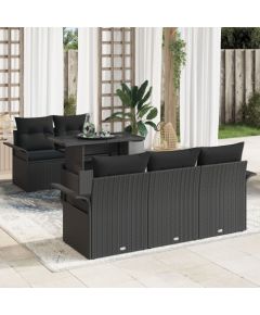 vidaXL Zestaw Sofowy do Ogrodu 6 Części z Poduszkami Czarnego Polirattanu Dārza mēbeļu komplekti