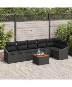 vidaXL Zestaw ogrodowy  7 elementów z poduszkami Czarny Polirattan Akacja Dārza mēbeļu komplekti