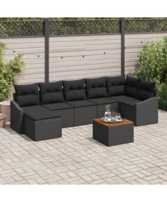 vidaXL Zestaw sof ogrodowych  8 elementów z poduszkami Czarny Polirattan Akacja Dārza mēbeļu komplekti