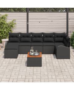 vidaXL Zestaw 8 elementów sofy ogrodowej z poduszkami czarny polirattan akacja Dārza mēbeļu komplekti