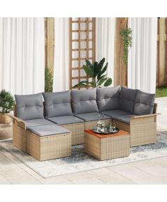 vidaXL Zestaw 7 Częściowych Sof Ogrodowych z Poduszkami Beżowy Polirattan Akacja Dārza mēbeļu komplekti
