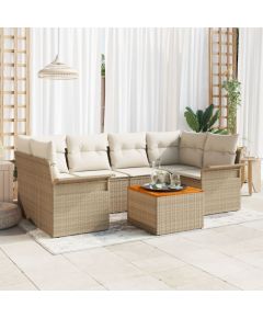 vidaXL Zestaw mebli ogrodowych  7-elementowy z poduszkami Beżowy Polirattan Akacja Dārza mēbeļu komplekti