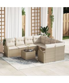 vidaXL 9-częściowy zestaw sof ogrodowych z poduszkami Beżowy Polirattan Dārza mēbeļu komplekti
