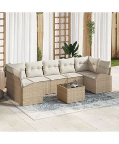 vidaXL 8-elementowy zestaw kanapowy ogrodowy z poduszkami Beżowy Poli Rattan Dārza mēbeļu komplekti