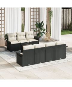 vidaXL 8-częściowy zestaw sof ogrodowych z poduszkami czarny polirattan Dārza mēbeļu komplekti