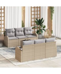 vidaXL Zestaw sof ogrodowych  7 sztuk z poduszkami Beżowy Polirattan Dārza mēbeļu komplekti