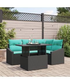 Vidaxl Zestaw Sof na Ogród  z Poduszkami Czarny Polirattan Dārza mēbeļu komplekti