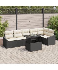 Vidaxl Zestaw Sofy Ogrodowej  7 Elementowy z Poduszkami Czarny Polirattan Dārza mēbeļu komplekti