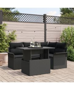 Vidaxl 5 Częściowy Zestaw Sofy Ogrodowej z Poduszkami Czarny Rattan Dārza mēbeļu komplekti