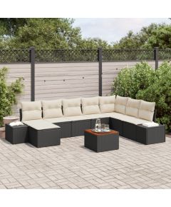 Vidaxl Zestaw 9 sof ogrodowych z poduszkami Czarny Polirattan Akacja Dārza mēbeļu komplekti