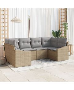 Vidaxl 6-częściowy zestaw sof ogrodowych z poduszkami Beżowy Polirattan Dārza mēbeļu komplekti