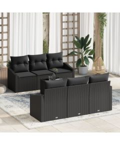 Vidaxl 7-elementowy zestaw sof ogrodowych z poduszkami czarny polirattan Dārza mēbeļu komplekti