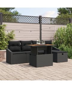 vidaXL Zestaw sof ogrodowych 6-częściowy z poduszkami czarny polirattan Dārza mēbeļu komplekti