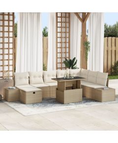 vidaXL Zestaw Sofy Ogrodowej  9 elementowy z Poduszkami Beżowy Poli Rattan Dārza mēbeļu komplekti