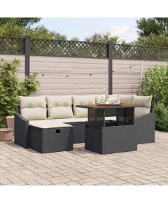 vidaXL 7-częściowy zestaw sof ogrodowych z poduszkami czarny polirattan Dārza mēbeļu komplekti