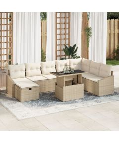 vidaXL 9-częściowy Zestaw Sofy Ogrodowej z Poduszkami Beżowy PE Rattan Dārza mēbeļu komplekti